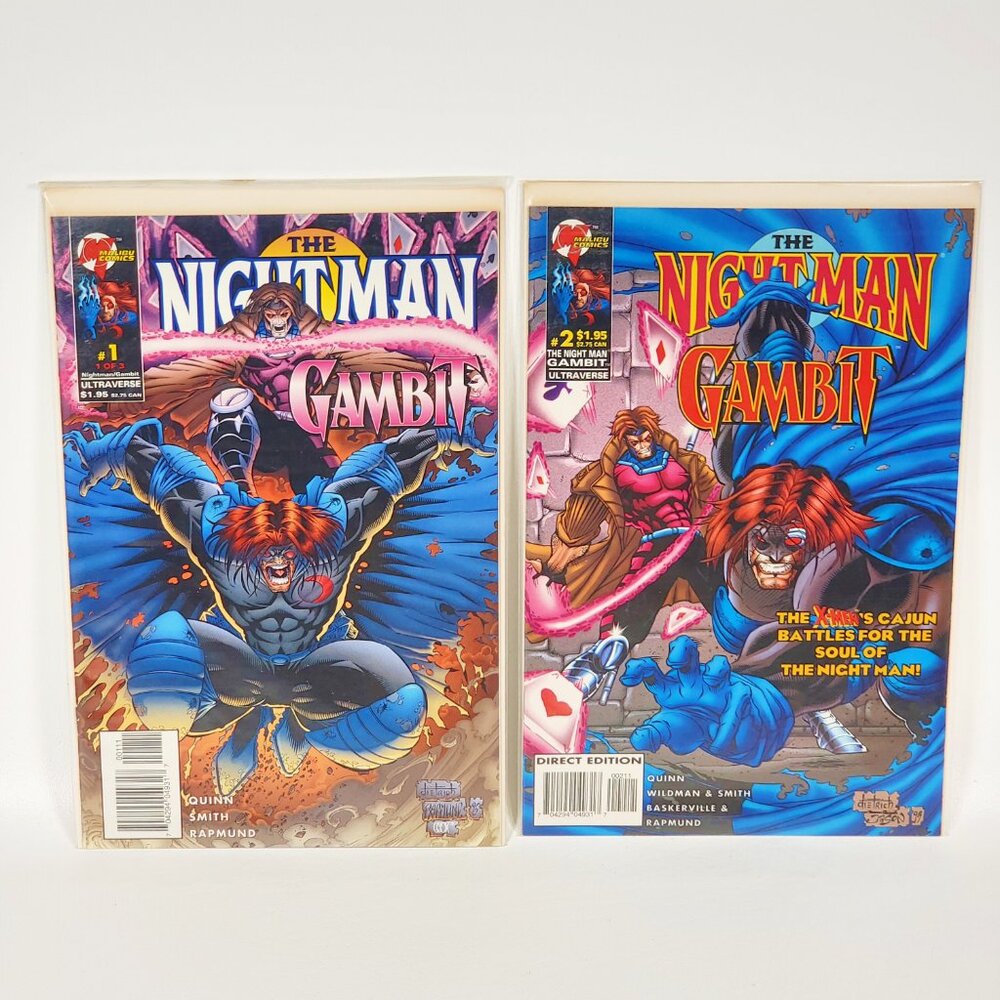 2 Book Lot Night Man / Gambit Vol1 Issue 1 & 2 Quinn Smith | VG+ B&B Malibu 1996